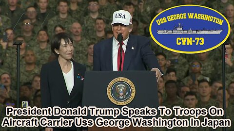 President Donald Trump speaks to troops on aircraft carrier USS George Washington in Japan - October 28, 2025