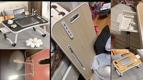Portable Laptop Desk with USB Light & Fan – Foldable Table with Cup Holder and Tablet Slot