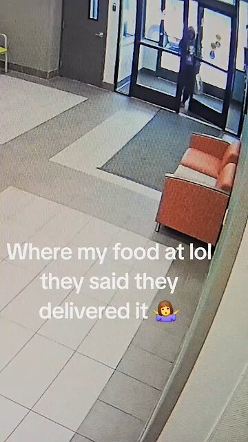 Delivery woman drops off order, then takes the food back after delivery.