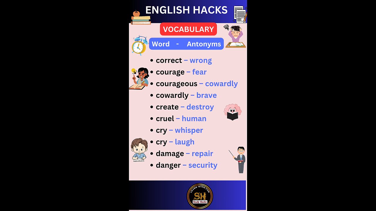 Most important daily use vocabulary with Antonyms 07 #studyhacks123 #vocabulary #english #shorts