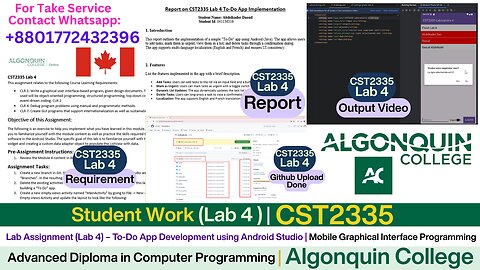 Client Work (Lab) | CST2335 Lab 4 – To-Do App in Android Studio| Algonquin College