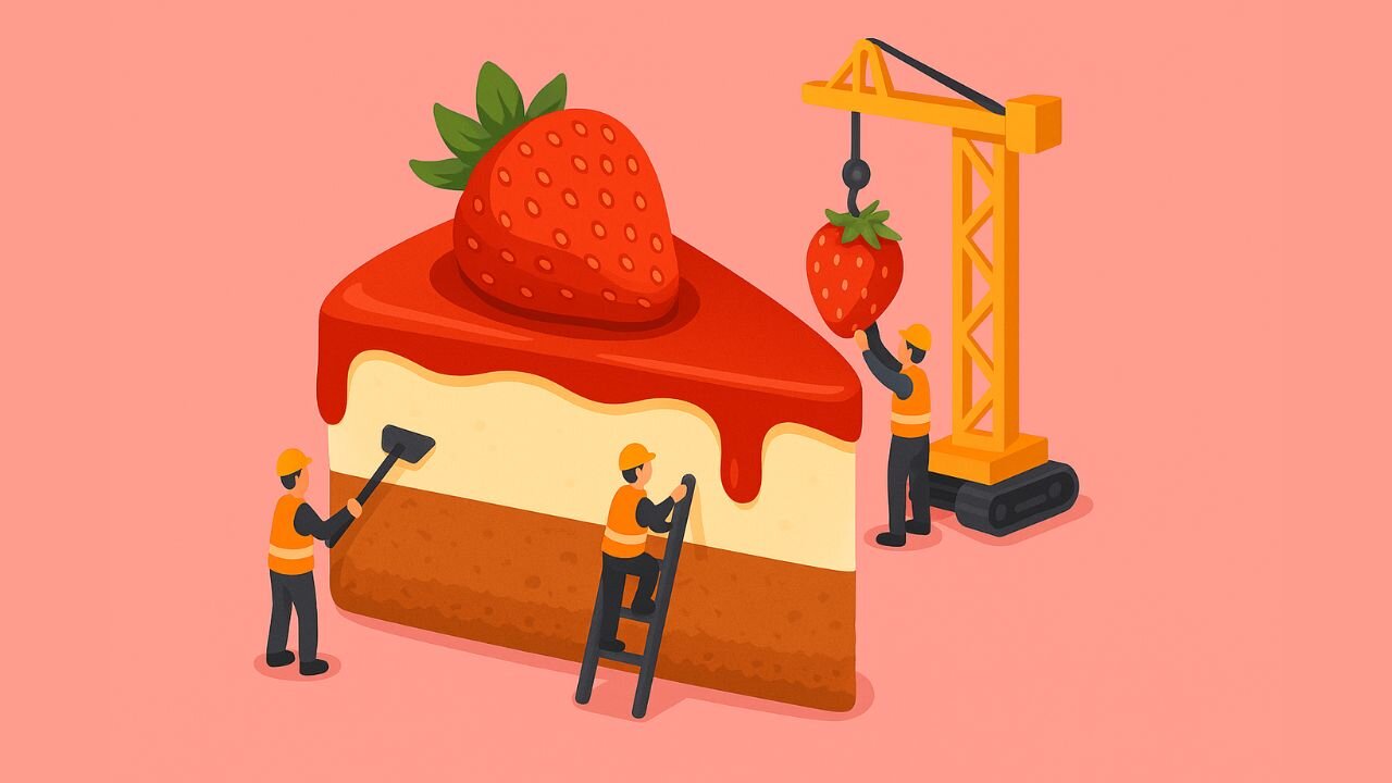 TINY CONSTRUCTION CREW: Building a GIANT STRAWBERRY CHEESECAKE from scratch!
