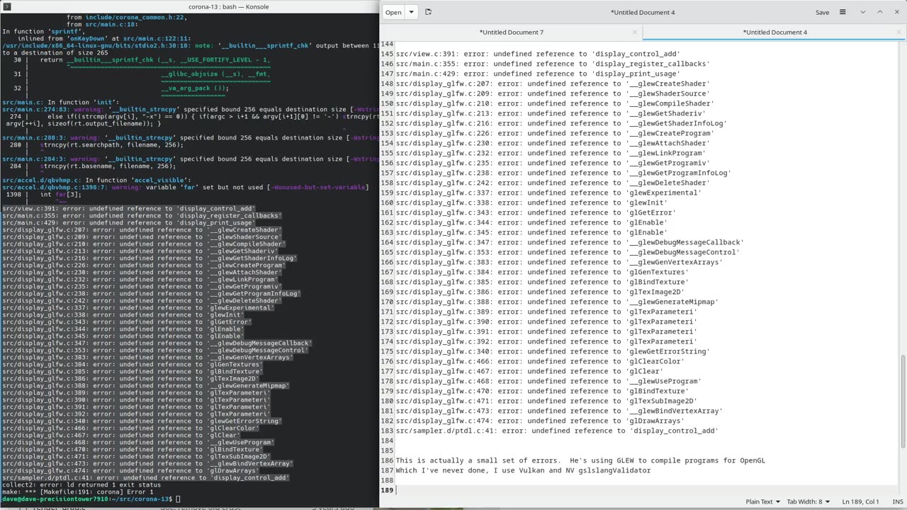 corona-13 working and then attempted recompile with GLFW