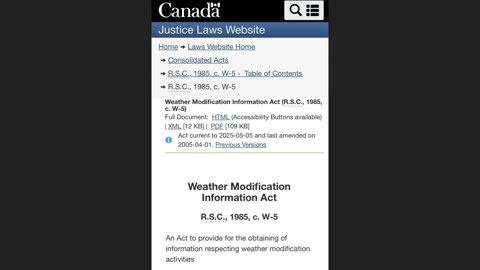 Canadian Weather Modification Act 1985 - A Conspiracy Verified?