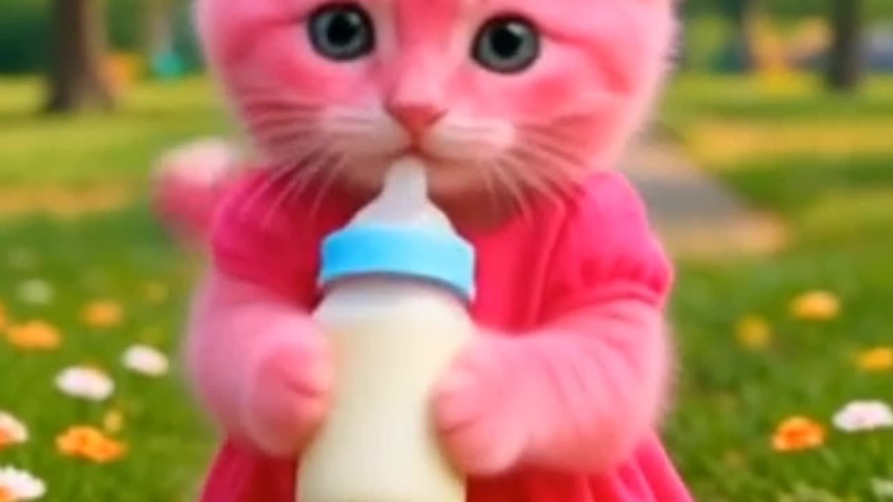 Adorable Pink Cat Walking with Milk Bottle 🍼 | So Cute!