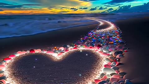 Sunset, heart, stones