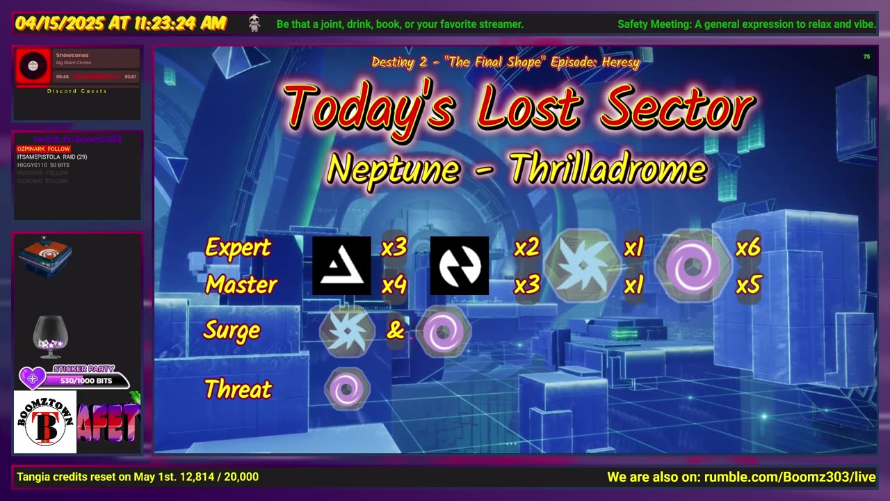 Destiny 2: 4-15-25 Thrilladrome is the Lost Sector. Arc/Void Surge.