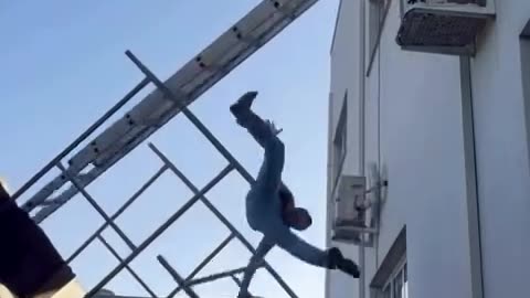 Man Falls from Ladder While Fixing AC at Home 😱🏠
