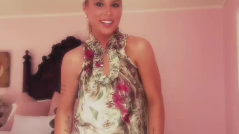 Blonde tgirl in home