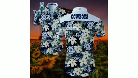 Summer Holiday Dallas Cowboys Hibiscus Pattern Blue Hawaiian Golf Polo
