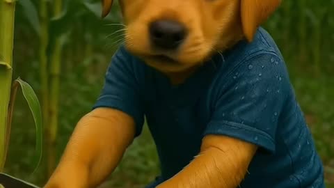 The poor puppy got wet without an umbrella
