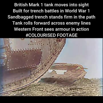 British Mark 1 Tank Advances on Trench Western Front