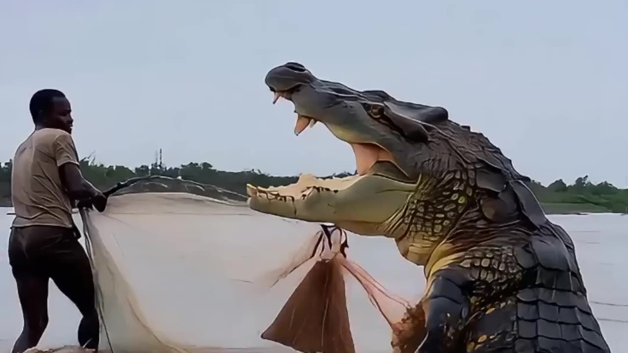 Man and crocodile in fight 🐊