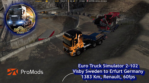 Euro Truck Simulator 2-102, Visby Sweden to Erfurt Germany, 1383 Km, Renault, 60fps