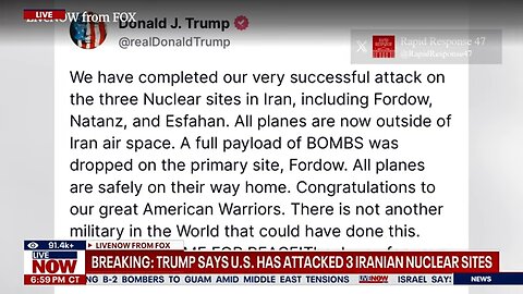 BREAKING: U.S. bombs 3 Iran nuclear sites, Trump says