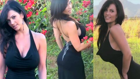Model Denise Milani glamour black dress