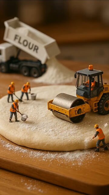 tiny worker making pizza