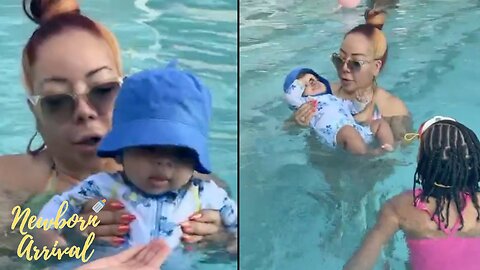 Tiny Harris Attempts To Teach Grandson King Jr. How To Swim During Barbados Vacation! 🏝