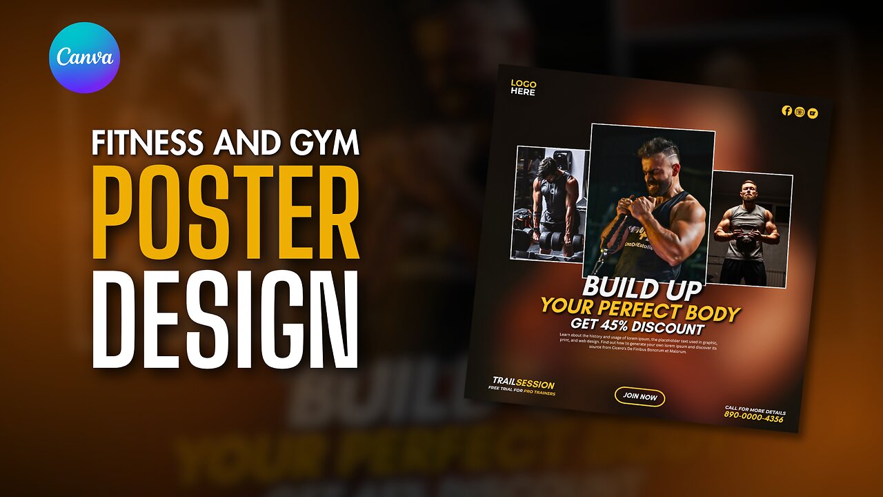 GYM AND Fitness social Media Banner Design in Canva l Canva Tutorial l easy canva