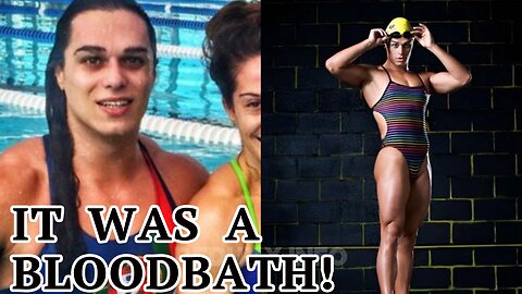 Musclebound TRANSGENDER swimmer gives women the WORST BEATING EVER at swim meet!