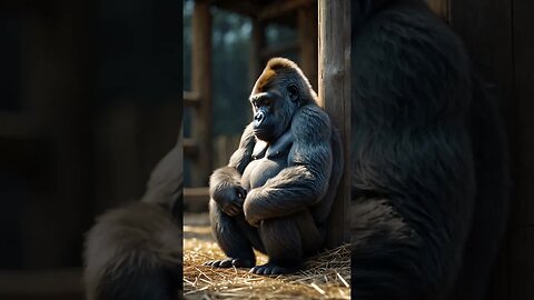 Chimpanzee's stomach is upset and he wants to fart