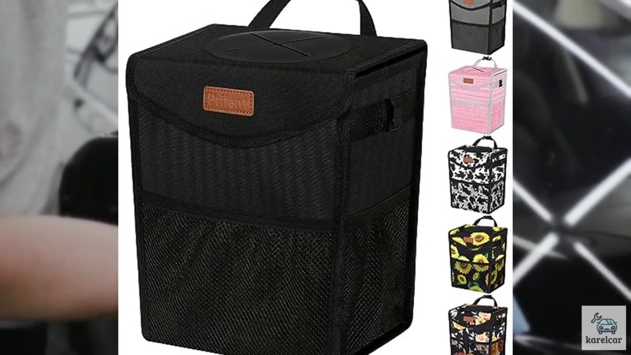 Pritent Car Trash Can with Lid, Cute Leakproof Car Trash Garbage Bag Hanging Veh