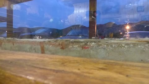 Inside restaurant waiting for more lightning