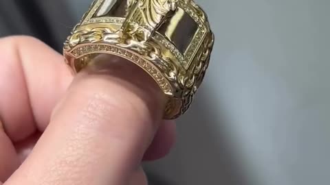 10k Gold CZ San Judas Chino Ring
