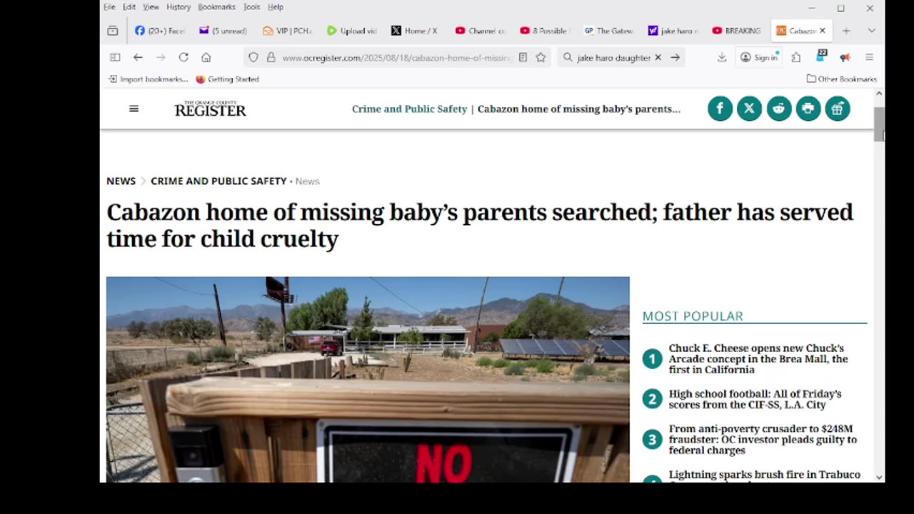 Cabazon home of missing baby’s parents searched; father has served time for child cruelty