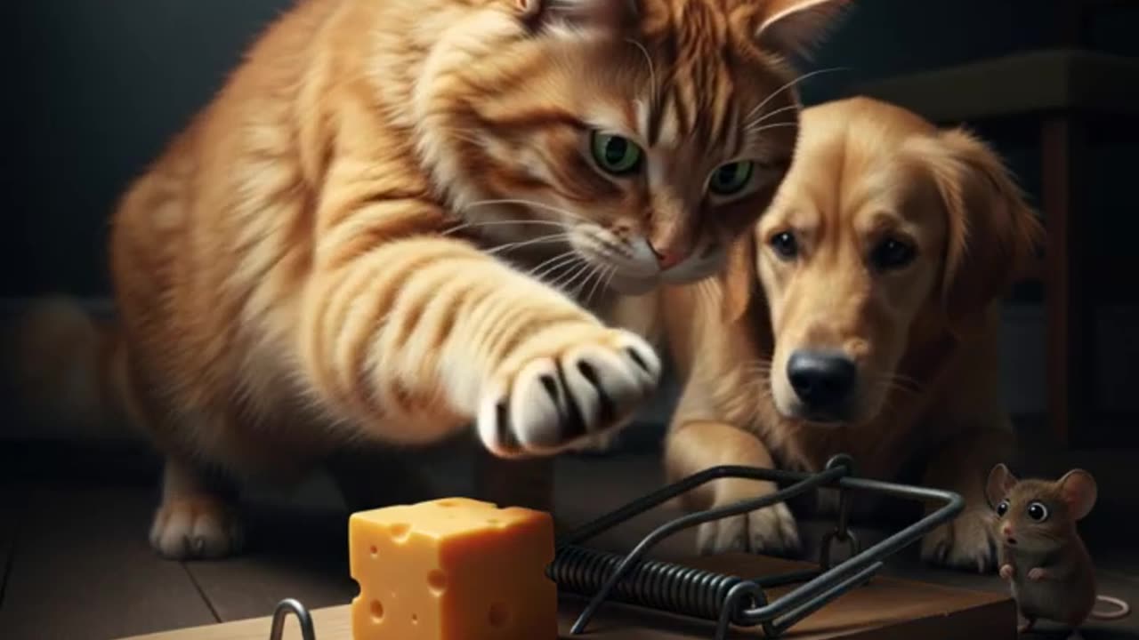 Cat and dog, mouse hunt.