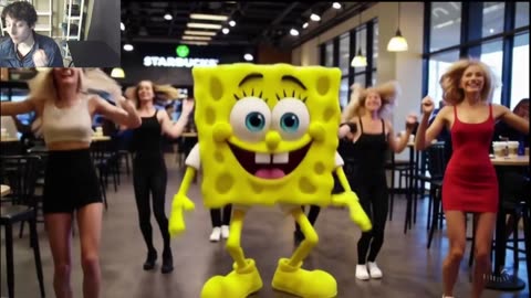 SpongeBob SquarePants Dancing With Women At A Starbucks Store Fake Funny Parody Video