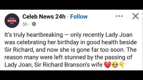 Richard Branson and wife take the COVID-19 vaccine - - his wife Joan past away Suddenly