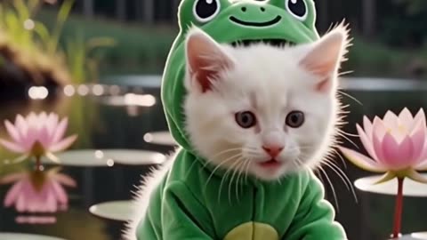 Frog-Costume Kitty Breaks Out the Dance Moves 🐸💃😺 | Cat DJ Short #Shorts