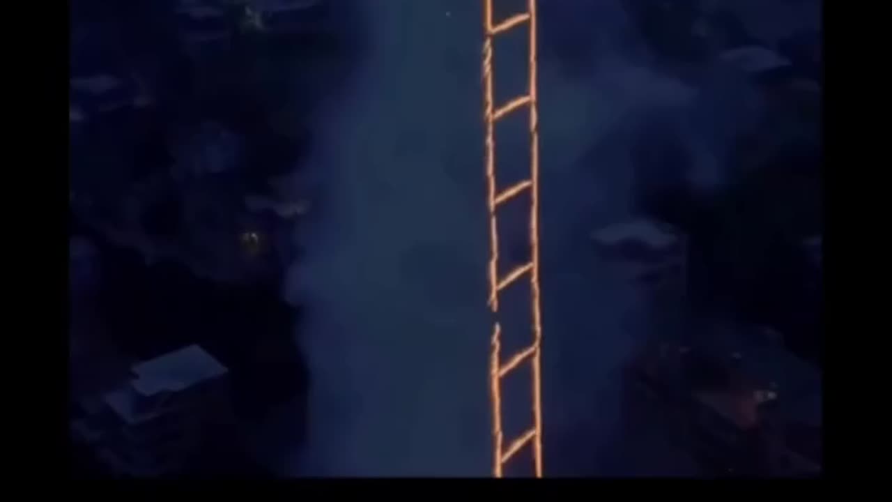 man lights fire to a ladder in the sky