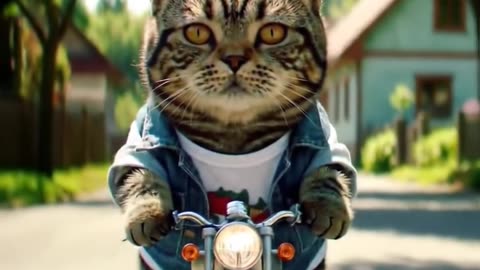 Cat is riding a motorcycle