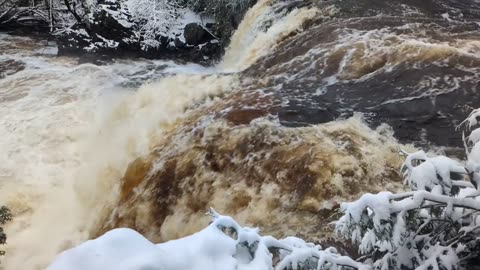 Slow motion Waterfalls in the snow~Innerstate Falls, Wisconsin