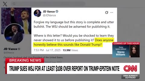 Trump sues WSJ for at least $10 billion over Epstein birthday letters report