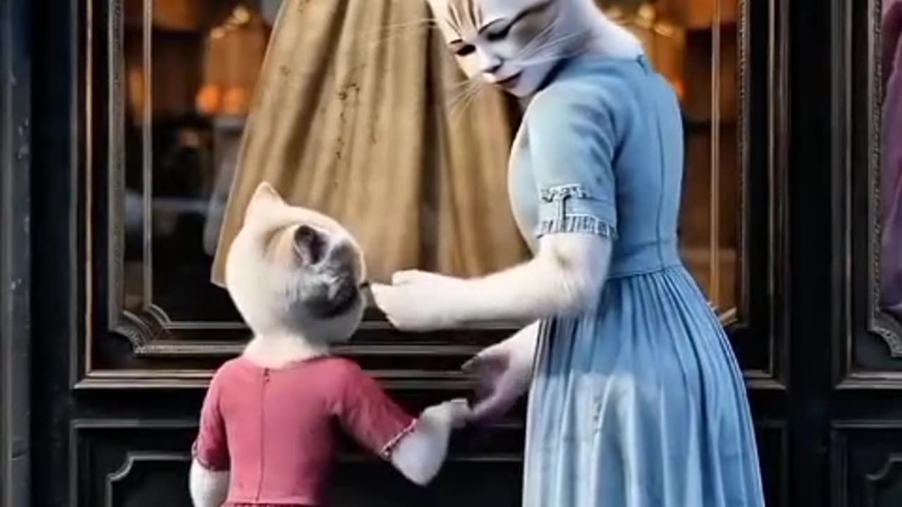 "Watch how hard this mother cat works for her baby."