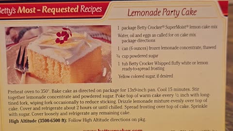 Recipe for Lemonade Party Cake