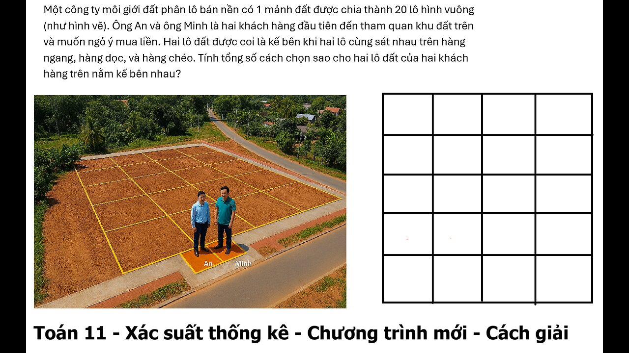 Toán 11: Xác suất: Một công ty môi giới đất phân lô bán nền có 1 mảnh đất được chia thành 20 lô