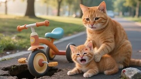 Ginger Falls Off Bike, Mama Cat Takes Him to the Hospital and Cares for Ginger!
