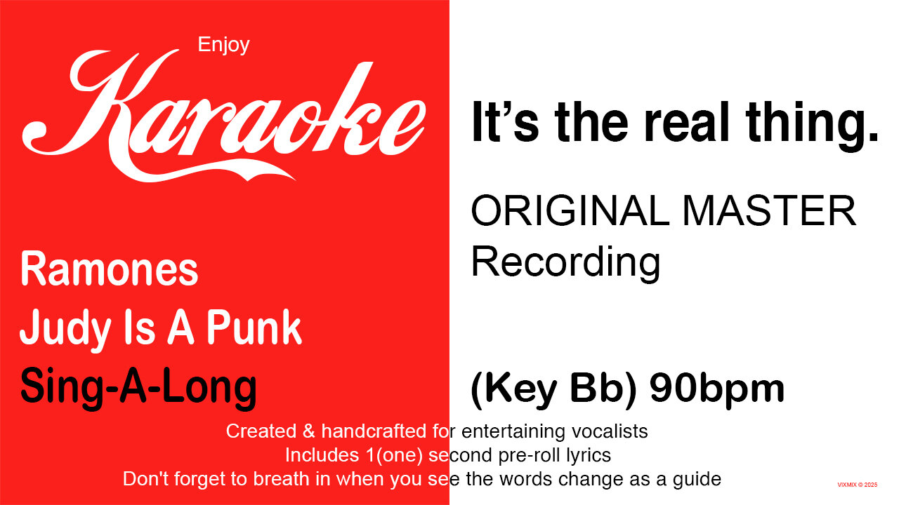 Ramones - Judy Is A Punk SING-A-LONG (Key Bb) 90bpm (2025) Karaoke