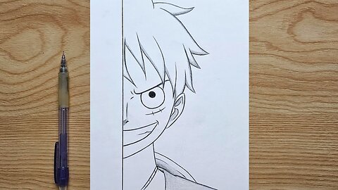 Luffy drawing easy | How to draw Monkey D Luffy step by step | anime half face drawing for beginners