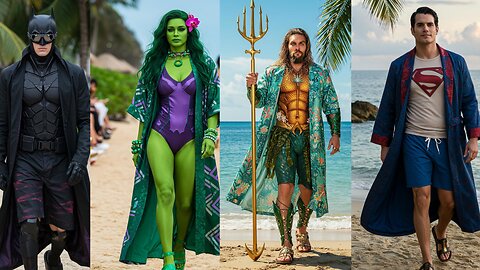 Superheroes summer vibes ☀️🏝️ #summer #marvel #dc #avengers #spiderman #batman #superman #hulk