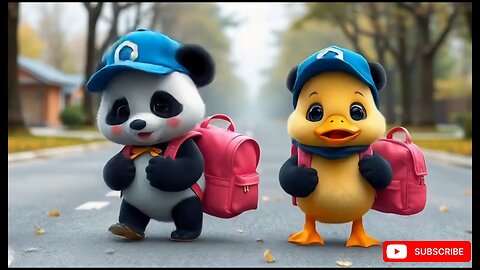 Panda And duck first day in School