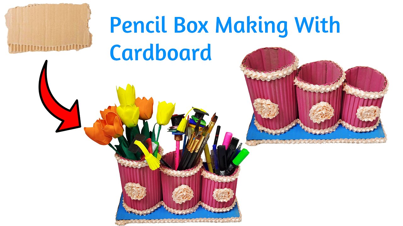 Handmade Pen & Pencil Organizer | DIY Cardboard & Lace Craft