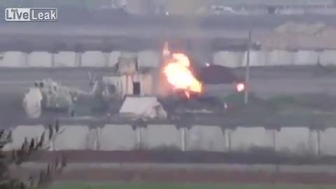 Syrian War regime T-72 hit by rebel T-72 in N. Aleppo 2013.01.02