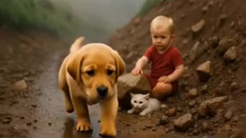 Heroic AI Dog Rescues Kitten! #ai #baby #dog
