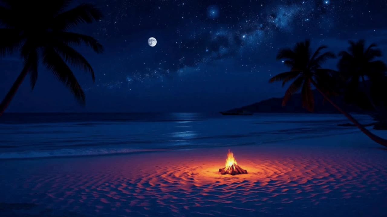 Soothing Ocean Waves, Crackling Fire & Ambient Music for Deep Relaxation