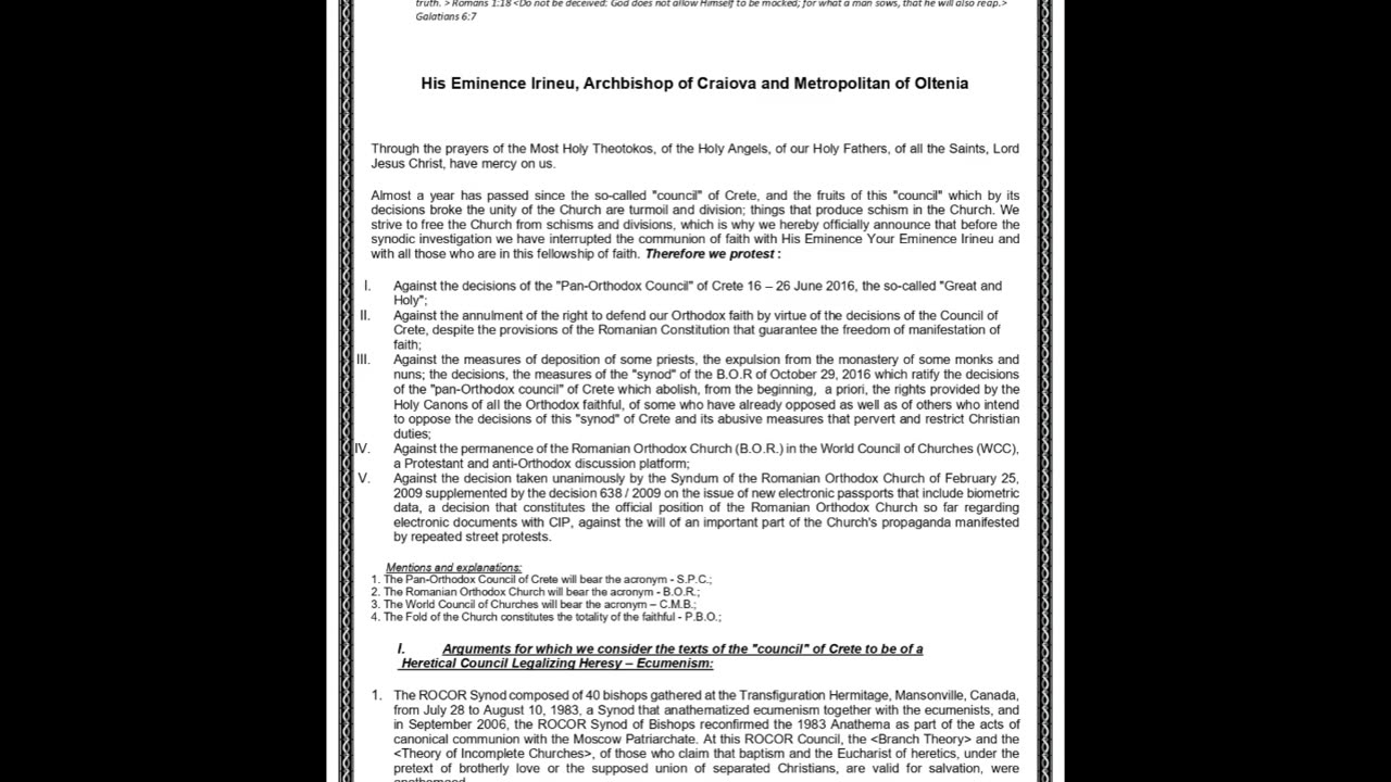 Letter from the laity isolated by heresy after the Synod of Crete to Irineu, Metropolitan of Oltenia